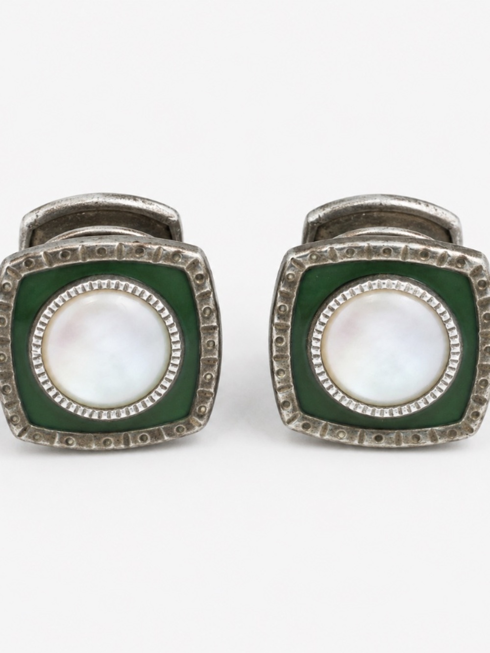 Vintage Baer & Wilde Reversible Snap-Link Cufflinks – Mother of Pearl & Green